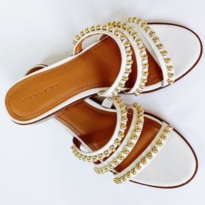 Coach Isa White Leather Gold Studded Sandals